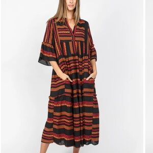 Sofia Barcelona Small Bohemian Black and Orange Maxi Dress